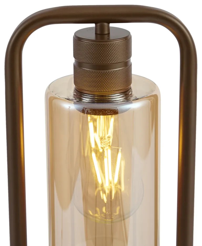 Хотелска шик настолна лампа тъмен бронз с кехлибарено стъкло - Stavelot