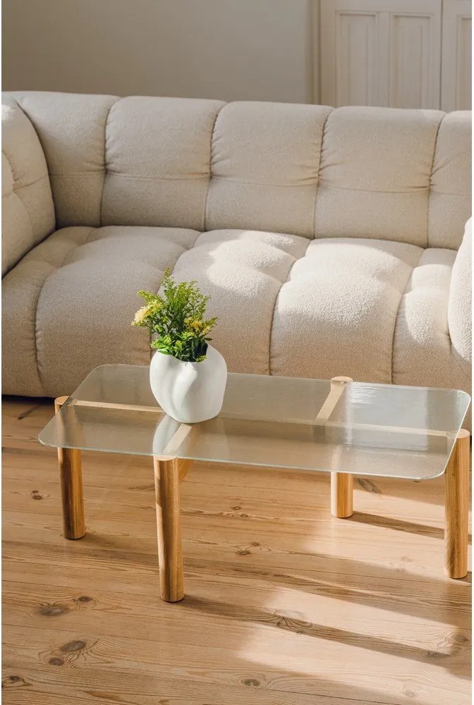 Масичка за кафе със стъклен плот в естествен цвят 55x105 cm Kob – noo.ma