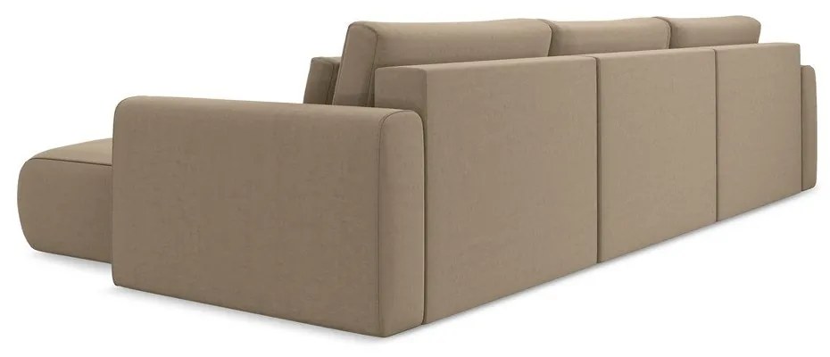 Светлокафяв кадифен разтегателен ъглов диван с място за съхранение (U форма) Kapua – Makamii