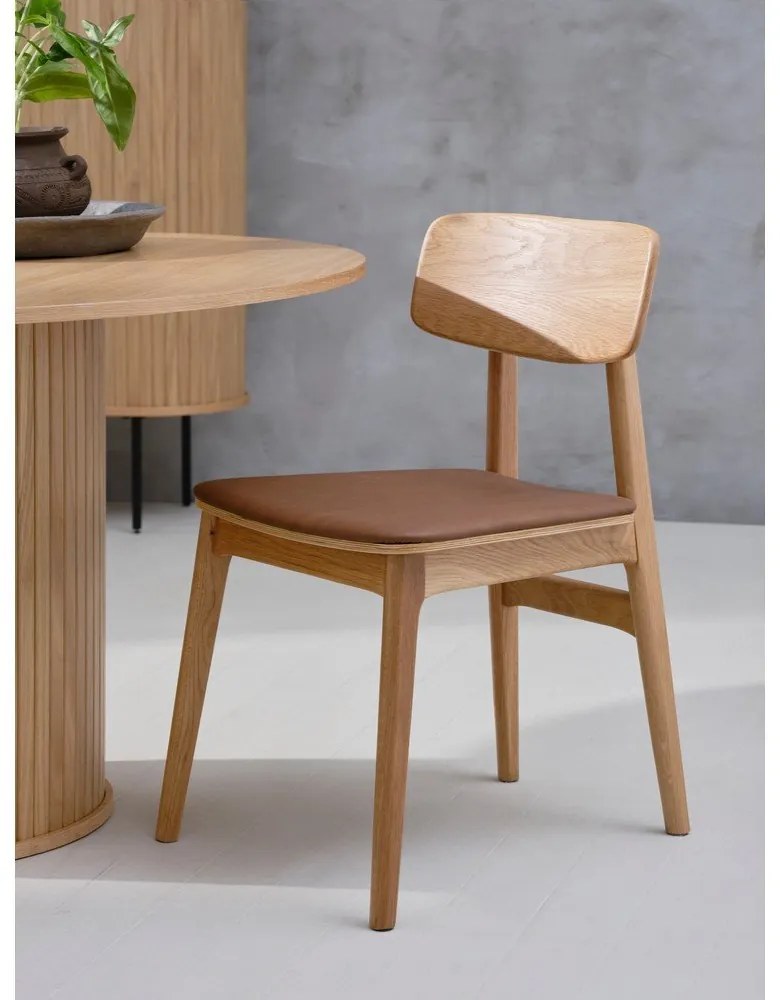 Трапезен стол от имитация на кожа в кафяв и естествен цвят Livo – Unique Furniture