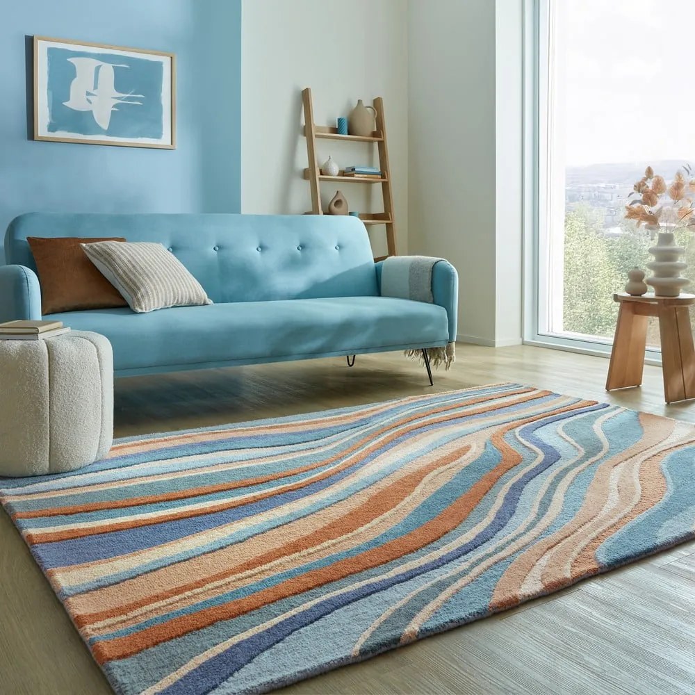 Син ръчно изработен вълнен килим 200x290 cm Abstract Flow – Flair Rugs