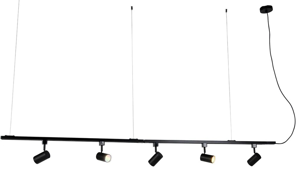 Интелигентна висяща релсова система черна 1-фазна вкл. 5 Wifi GU10 - Iconic Jeana