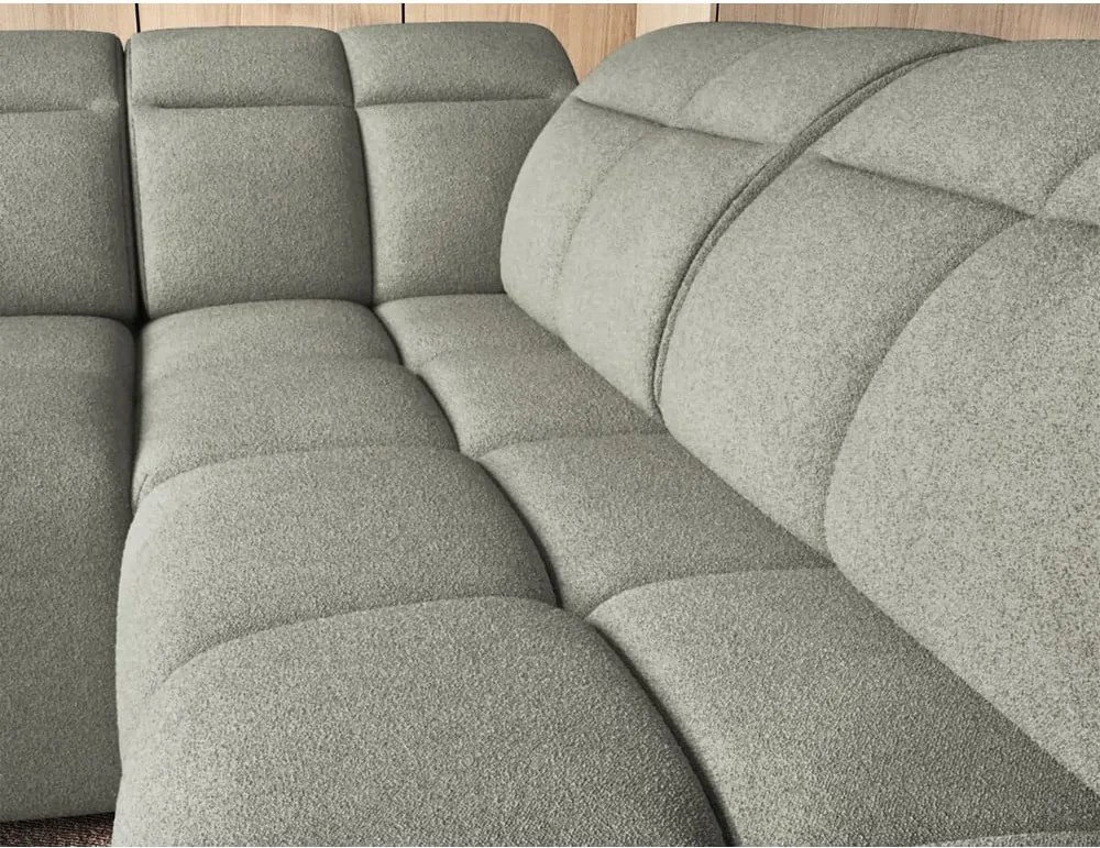 Сиво-зелен разтегателен ъглов диван с място за съхранение от букле (десен ъгъл L форма) Falconn – ELTAP