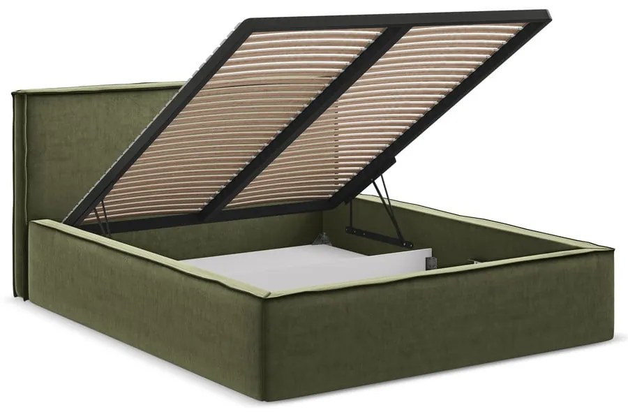 Зелено двойно тапицирано легло с място за съхранение и включена подматрачна рамка 180x200 cm Anani – Makamii