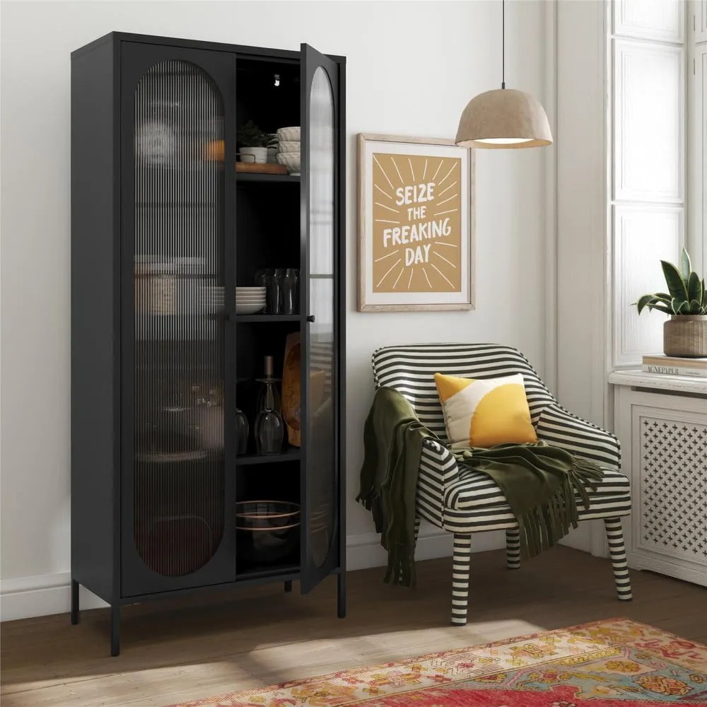 Черна метална витрина 80x186x40 cm Luna – Støraa