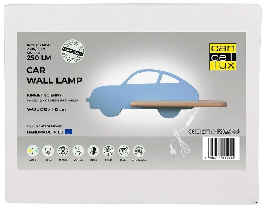Синьо детско осветително тяло Car - Candellux Lighting