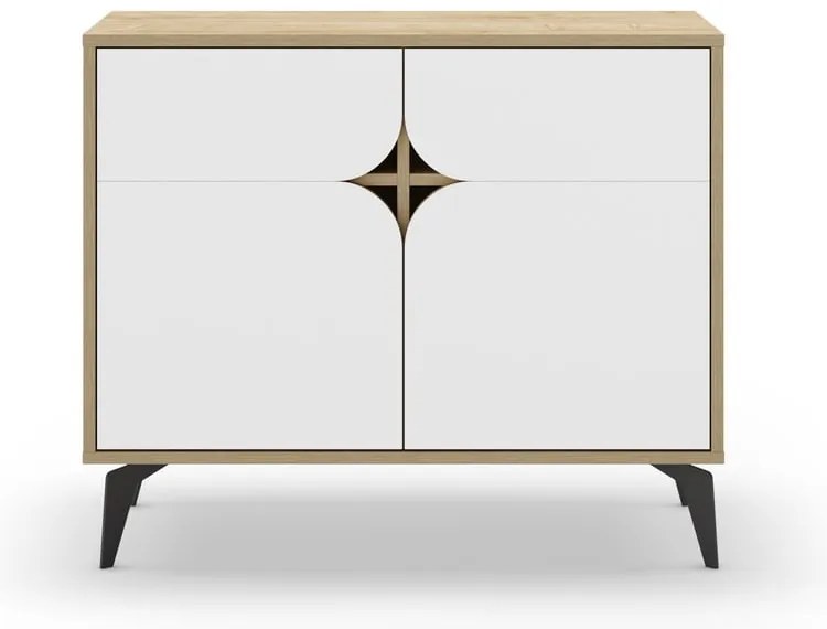 Шкаф в дъбов декор в бял и естествен цвят 95x79 cm Nola - Marckeric