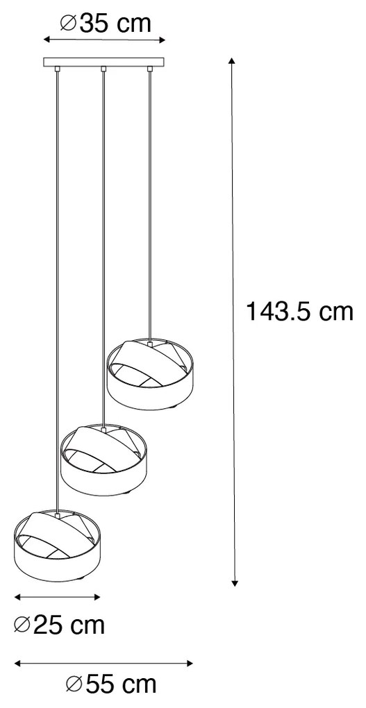 Модерен висящ лампион черен с бяло 3 светлини - Cloth