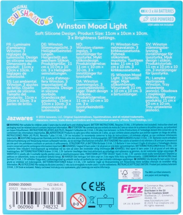 Синя детска нощна лампа Fizz Winston – SQUISHMALLOWS