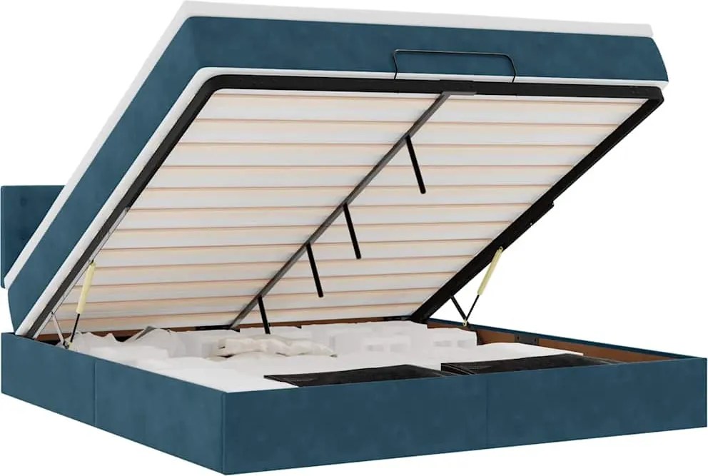 3312780 vidaXL Османска легло с матрак и LED, тъмносиньо, 160x200 см, кадифе