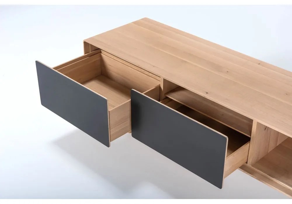 Черна/естествена маса за телевизор от масивен дъб 160x48 cm Fina – Gazzda