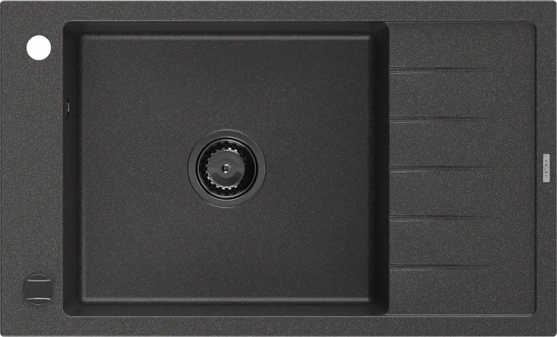 Mexen Elias гранитна мивка с 1 отделение и отцедник 795 x 480 mm, черен с пръски, черен сифон - 6511791005-76-B