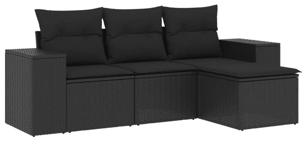 3254802 vidaXL Градински диван от 4 части с възглавници, черен, полиратан