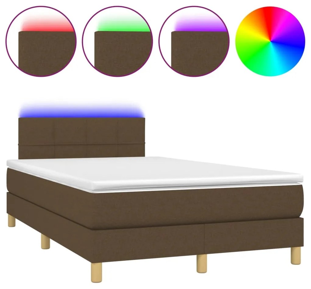 3133704 vidaXL Боксспринг легло с матрак и LED, тъмнокафяво, 120x200 см, плат