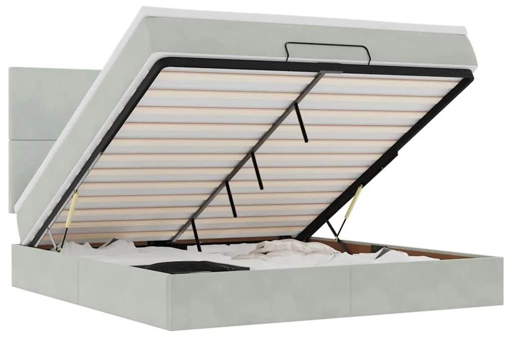 3314264 vidaXL Османска легло с матраци и LED, светлосиво, 180x200 см, кадифе