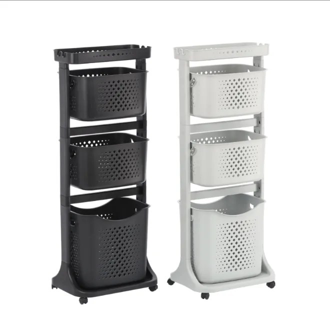 Комплект от 2 органайзера с 3 кошници на колелца - черно и бяло