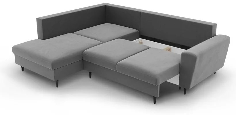 Светлосив кадифен разтегателен ъглов диван с място за съхранение (ляв ъгъл/L форма) Kyoto – Cosmopolitan Design