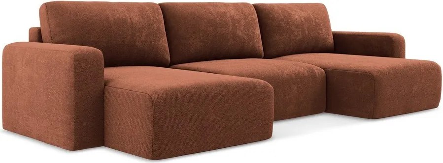 Теракотен шенилов сгъваем/с място за съхранение ъглов диван (U форма) Kona – Makamii