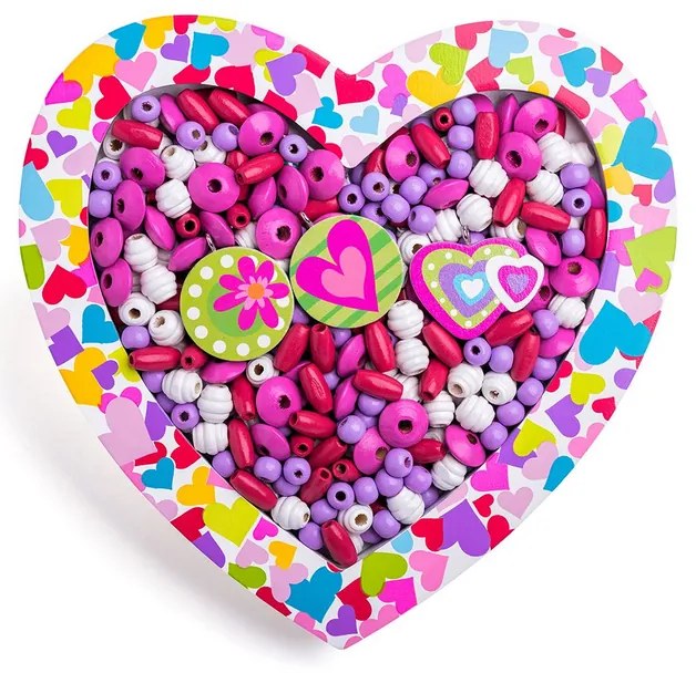 Woody - Голям комплект с дървени мъниста за нанизване, Сърце