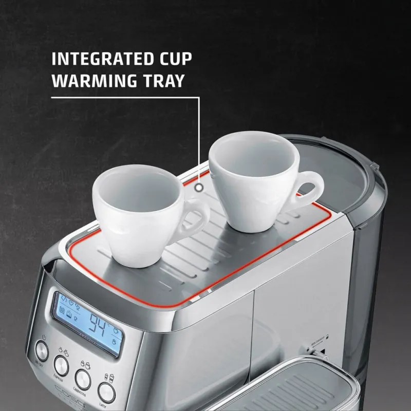 Еспресо машина Caso Gourmet Latte, 1350W, 20 bar, 1.3 л, ULKA, 6 програми, Предварително запарване, Портафилтър, ESE, Инокс