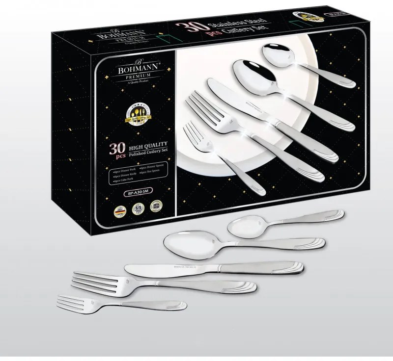 Комплект прибори за хранене Bohmann BP A30-SM, Кутия, 30 бр, Инокс