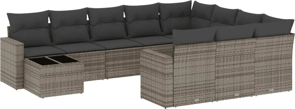 3251867 vidaXL Градински комплект диван с възглавници 11 части сив полиратан