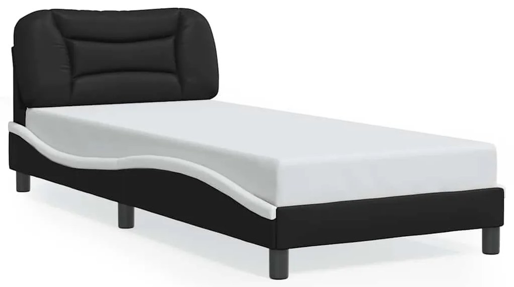 3207979 vidaXL Рамка за легло без матрак Hvar, черно-бяла, 90x200 см, изкуствена кожа