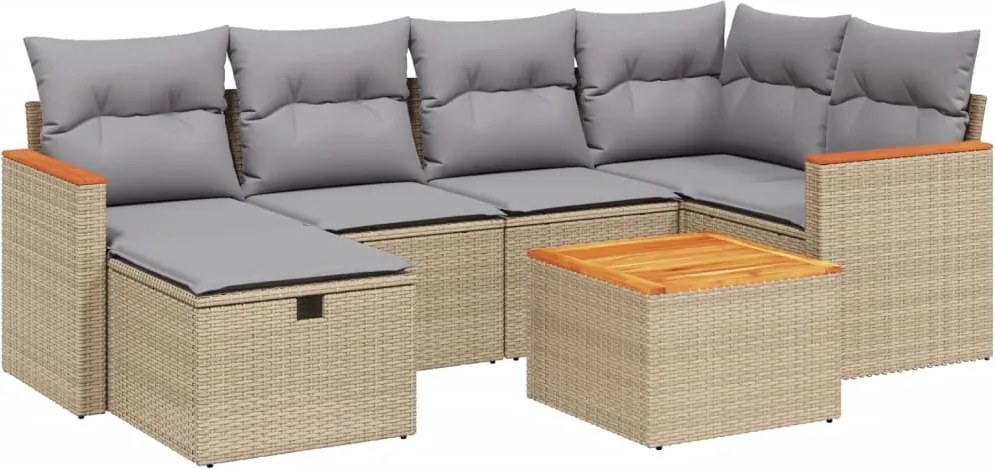 3265308 vidaXL Градински диван с възглавници 7 части бежов микс полиратан