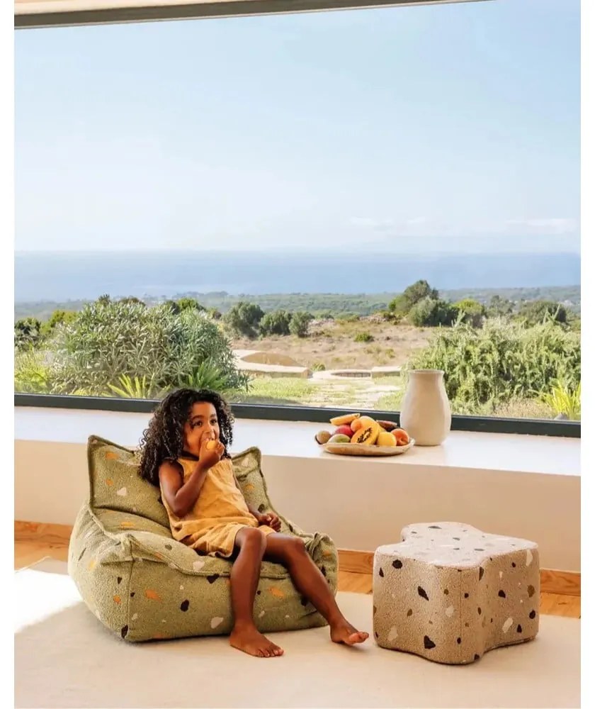 Зелен детски пуф от букле и шенил Terrazzo Chair – Wigiwama