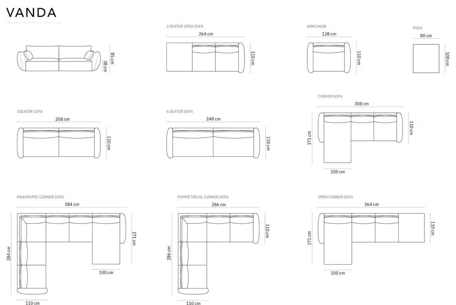 Кадифен диван в цвят горчица 208 cm Vanda – Mazzini Sofas