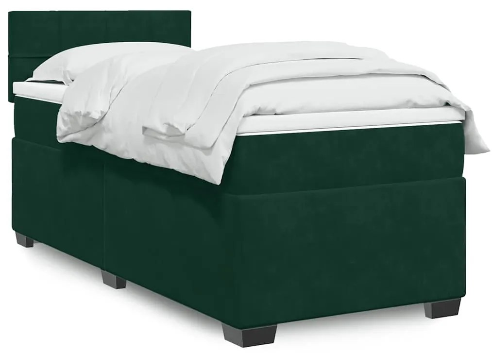 3286225 vidaXL Боксспринг легло с матрак, тъмнозелено, 90x200 см, кадифе