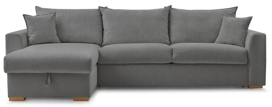 Сив разтегателен ъглов диван от рипсено кадифе (променлив) Augustin – Bobochic Paris