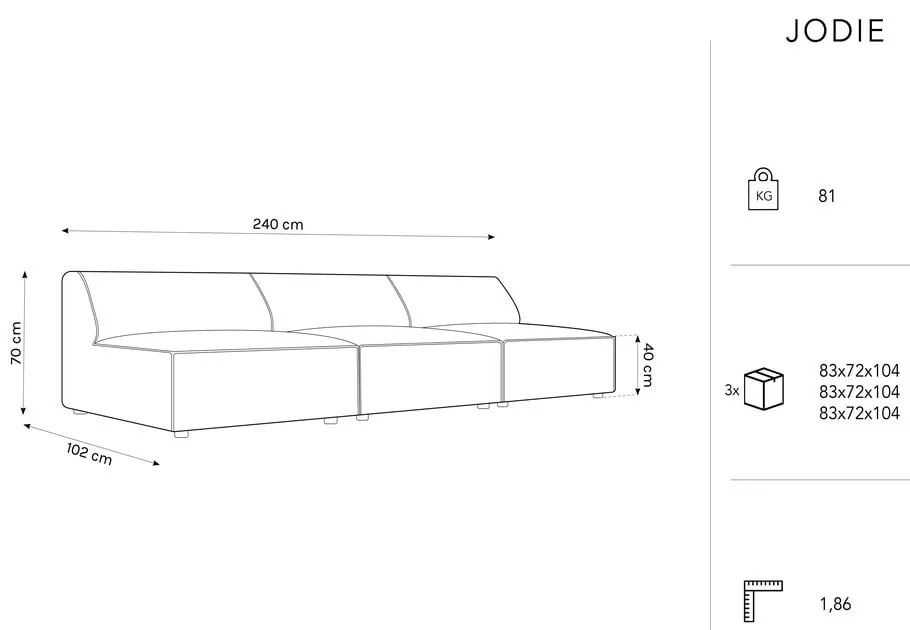 Сив кадифен диван 240 cm Jodie – Micadoni Home