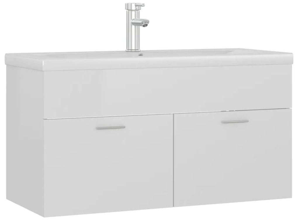 3071294 vidaXL Шкаф за баня с вградена мивка, бял гланц, инженерно дърво