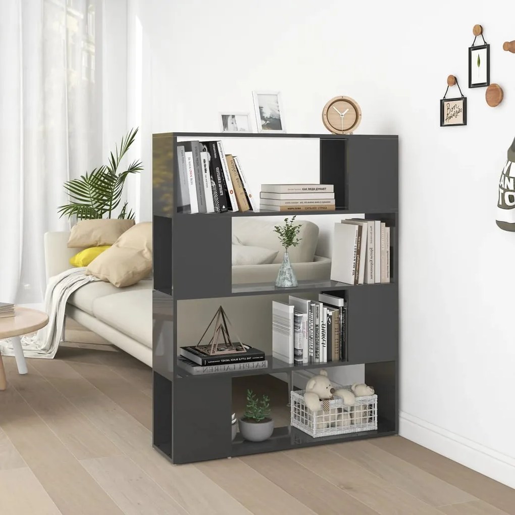 809196 vidaXL Библиотека/разделител за стая, сив гланц, 100x24x124 см