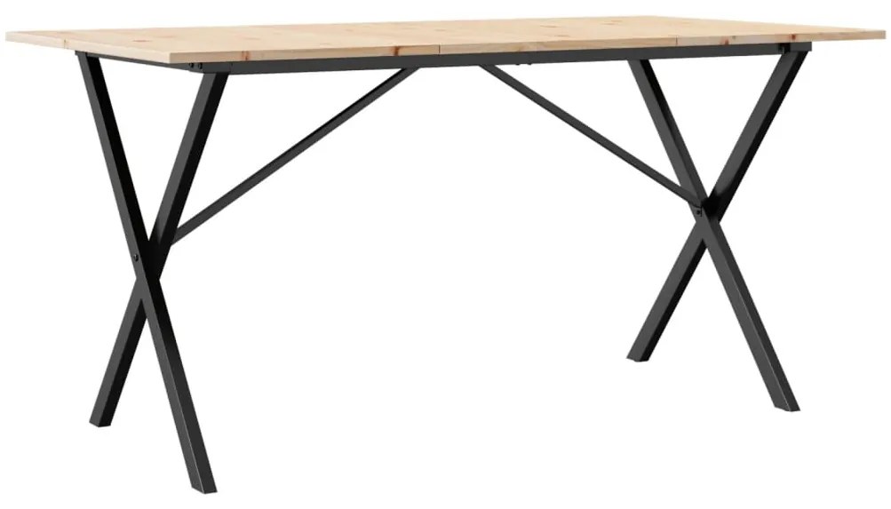 3282698 vidaXL Трапезна маса X-образна рамка 140x80x75 см бор масив и стомана