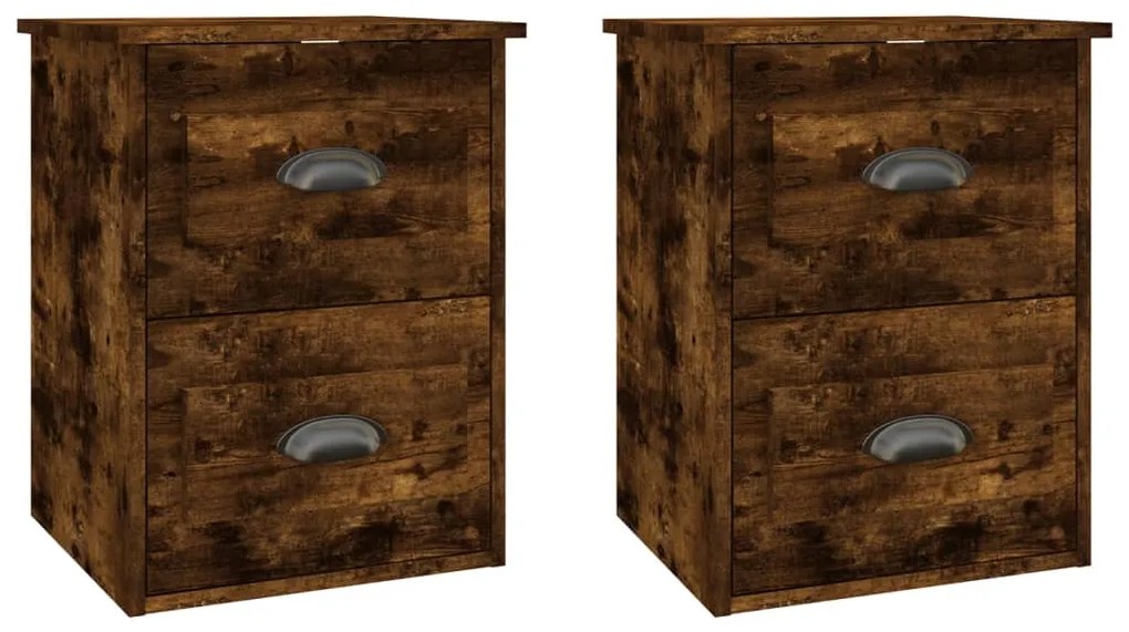 816403 vidaXL Нощни шкафчета за стенен монтаж, 2 бр, опушен дъб, 41,5x36x53см