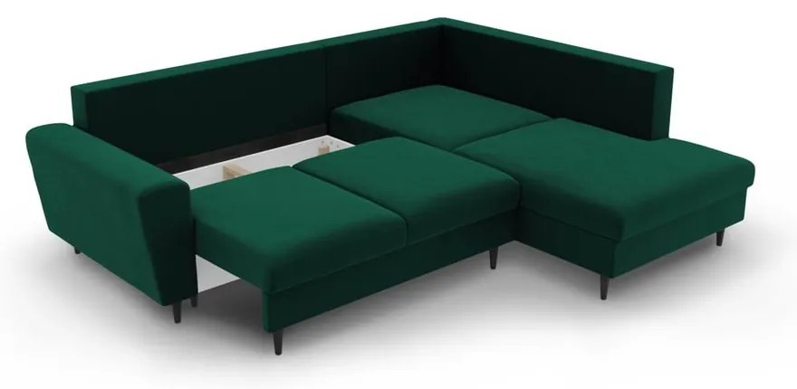 Зелен кадифен разтегателен ъглов диван с място за съхранение (десен ъгъл/L форма) Kyoto – Cosmopolitan Design