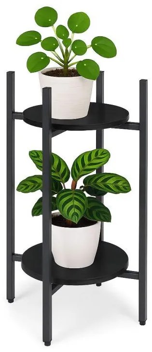 Стойка за цветя Loft - 2-етажна етажерка с кръгли черни рафтове