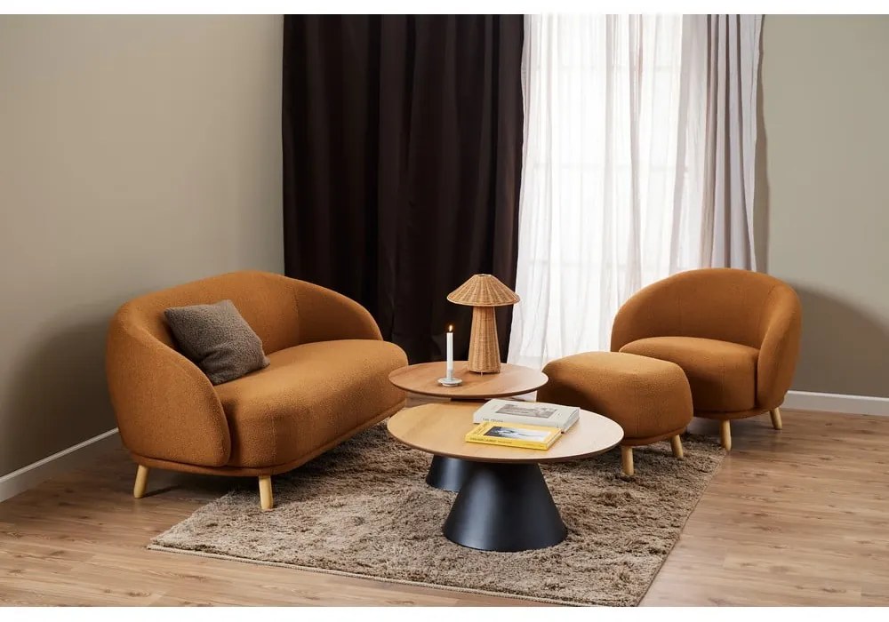 Кръгла масичка за кафе в черен и естествен цвят с дъбов плот ø 85 cm Soli – Actona