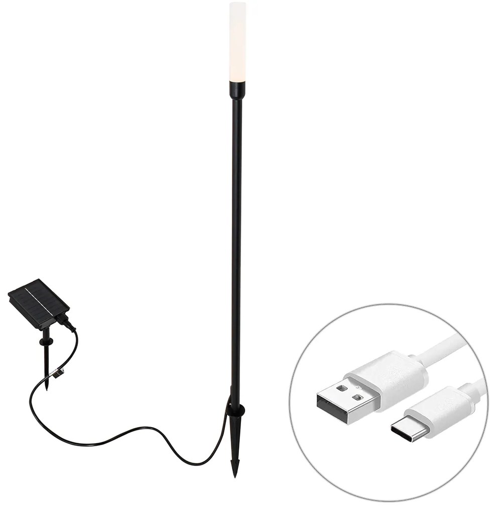 Външна подова лампа черна с акумулаторен LED и соларен панел - Barry