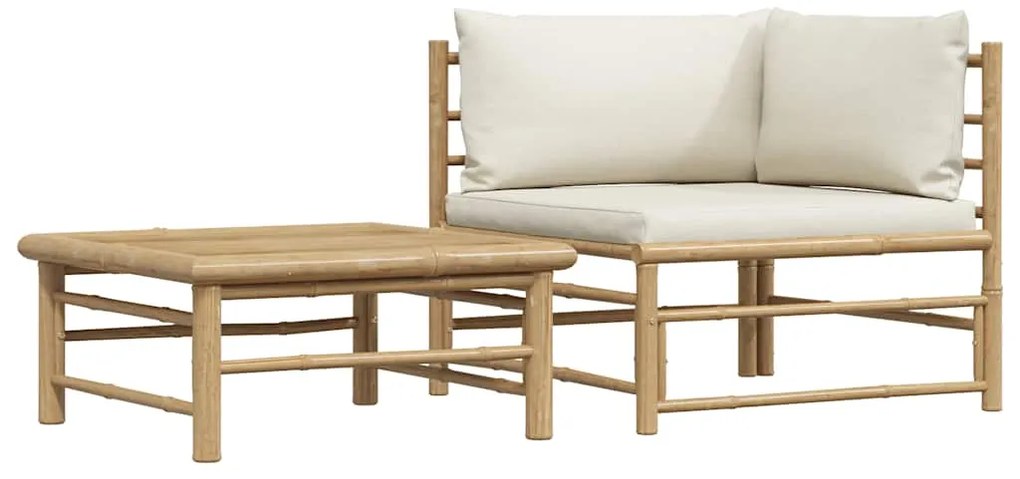 313144 vidaXL Градински лаундж комплект кремави възглавници 2 части бамбук