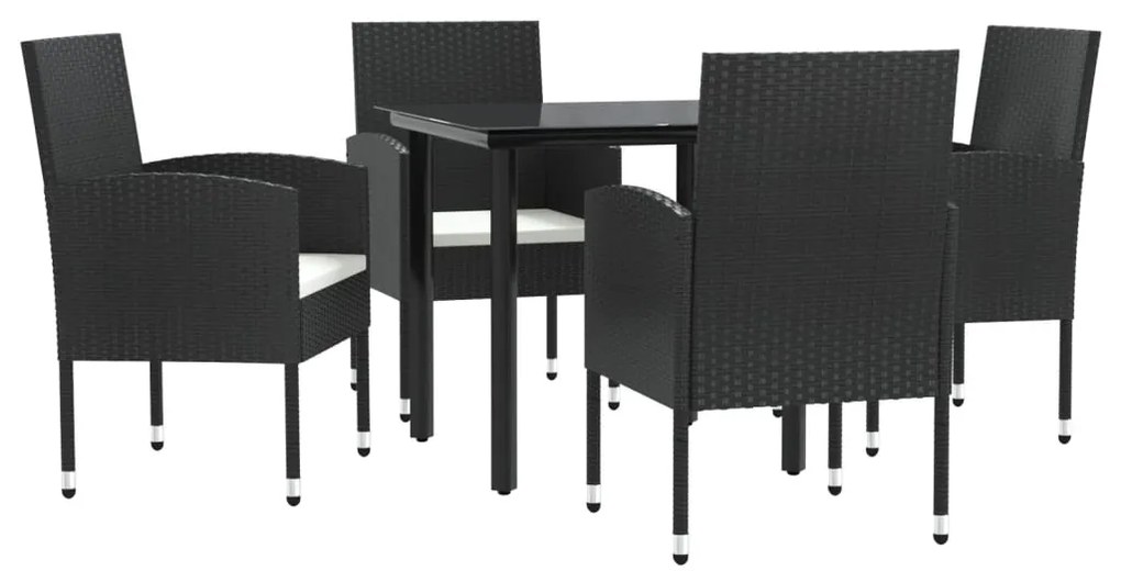 3203313 vidaXL Градински трапезен комплект 5 части черен полиратан и стомана