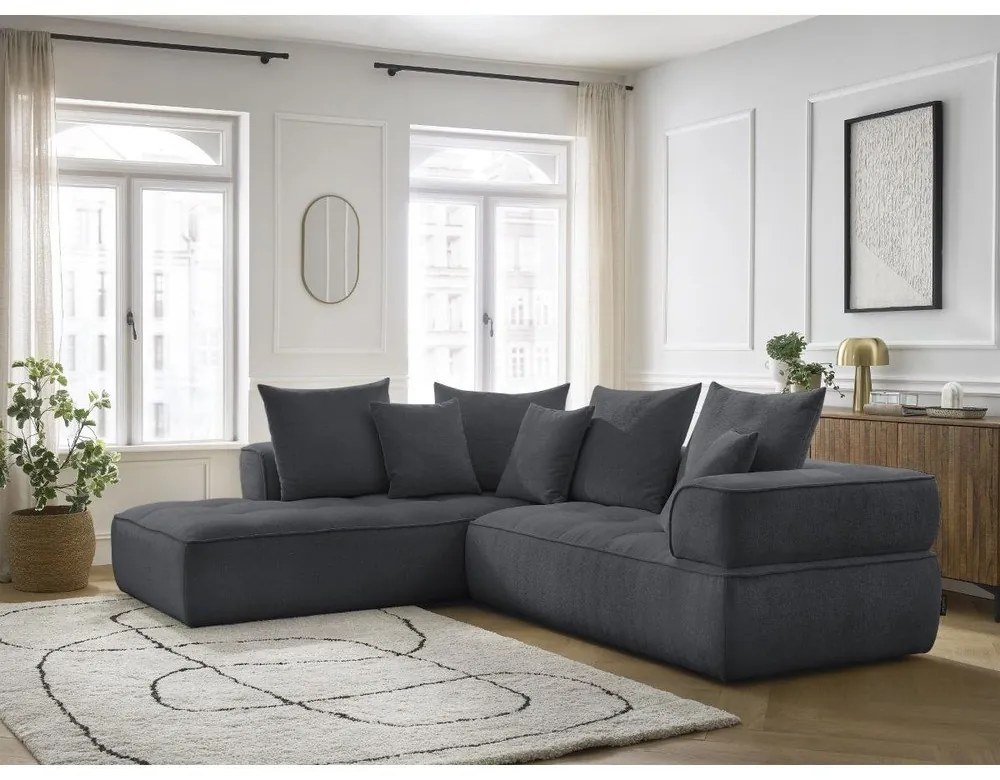 Тъмносив шенилов ъглов диван (ляв ъгъл/L форма) Whesley – Bobochic Paris