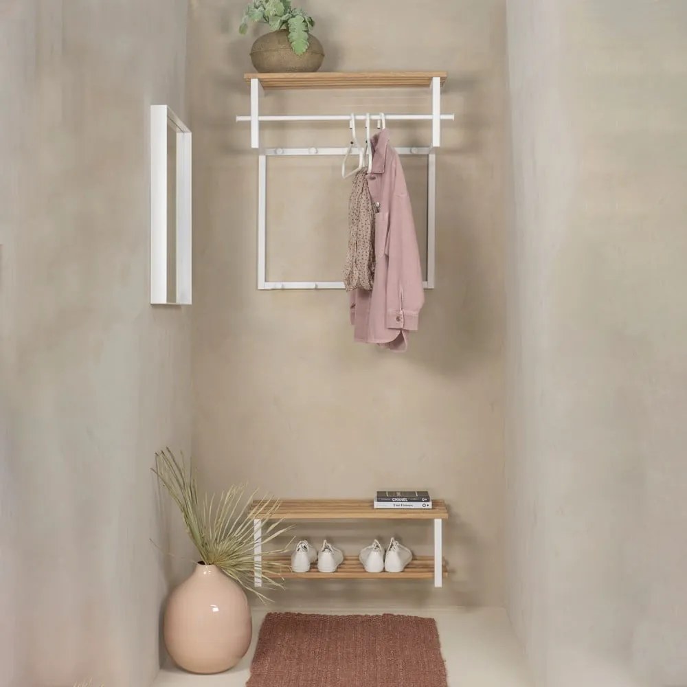 Метална стенна закачалка в бял и естествен цвят с рафт Rizzoli - Spinder Design