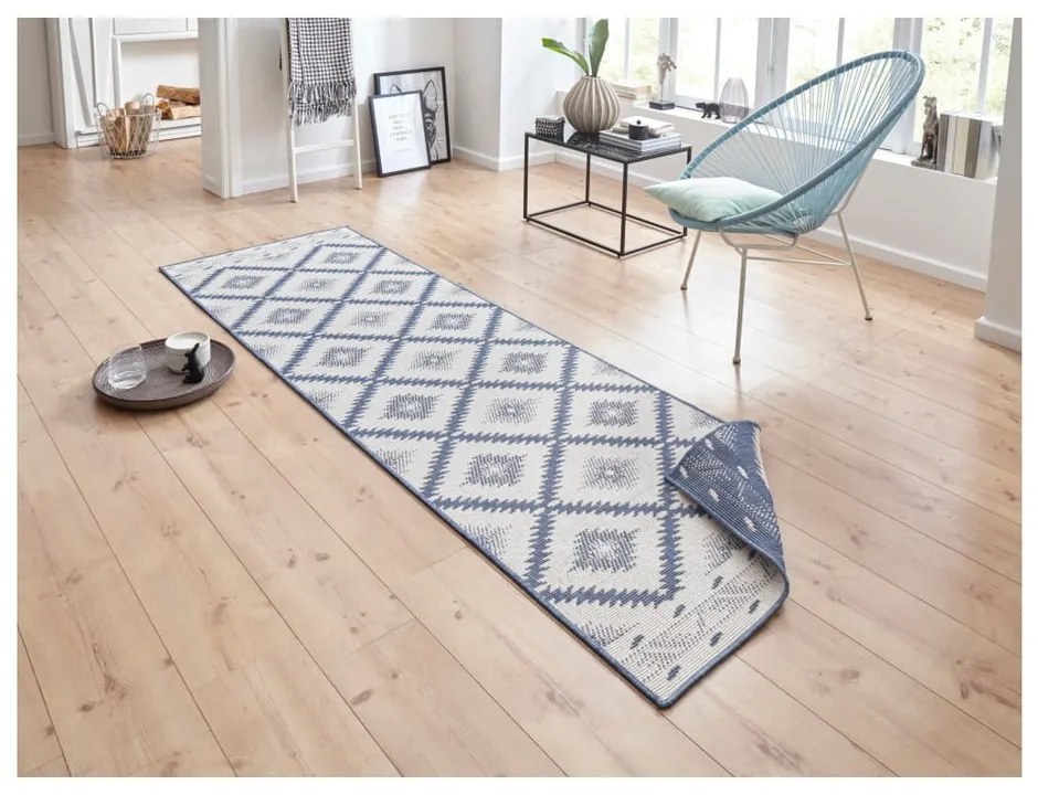 Синьо-кремав килим за открито , 80 x 250 cm Malibu - NORTHRUGS