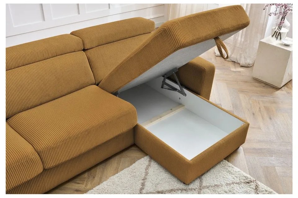 Разтегателен ъглов диван от рипсено кадифе в цвят горчица (променлив) Monaco – Bobochic Paris