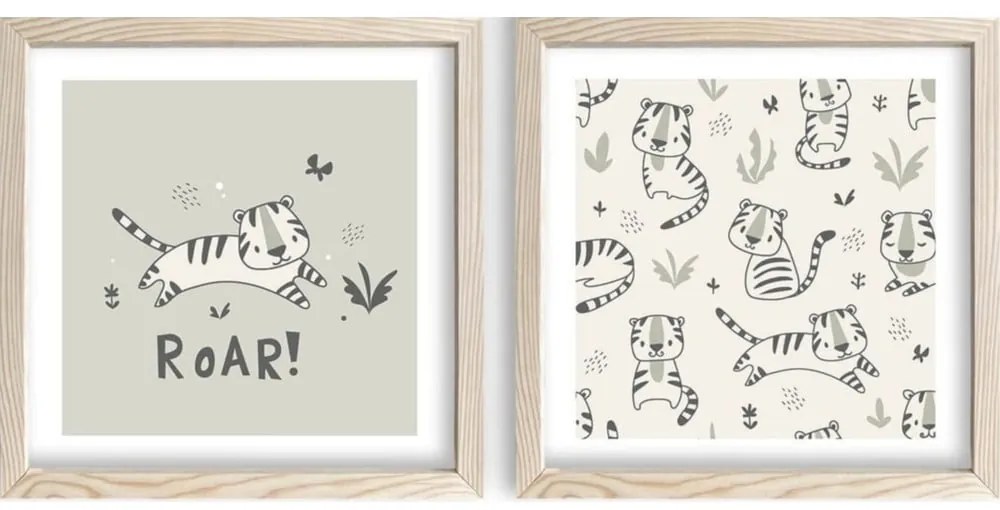 Детски картини в комплект от 2 броя 33x33 cm Roar - Wallity