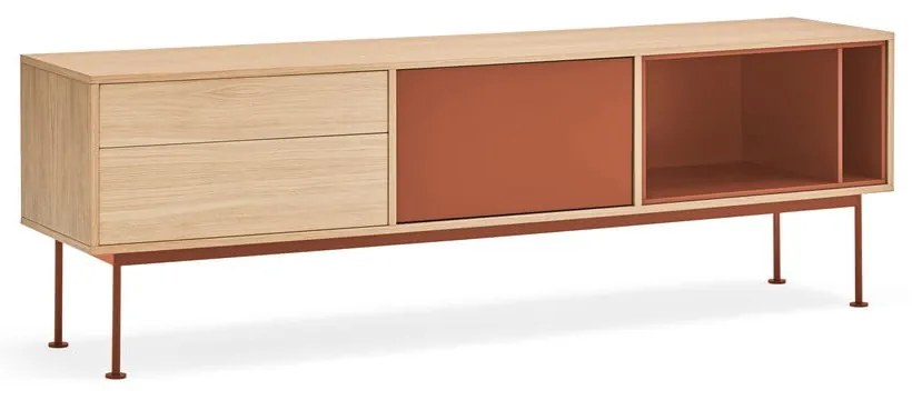 Телевизионен скрин в тухленочервено с дъбов фурнир Yoko - Teulat