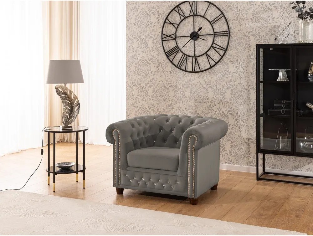 Сиво кадифено кресло честърфийлд York Blik – Ropez